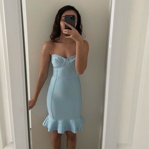 Blue Bandage Strapless Dress